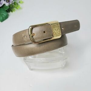 Anne Klein for Calderon Lion Head Buckle Tan Taupe Genuine Leather Vintage Belt